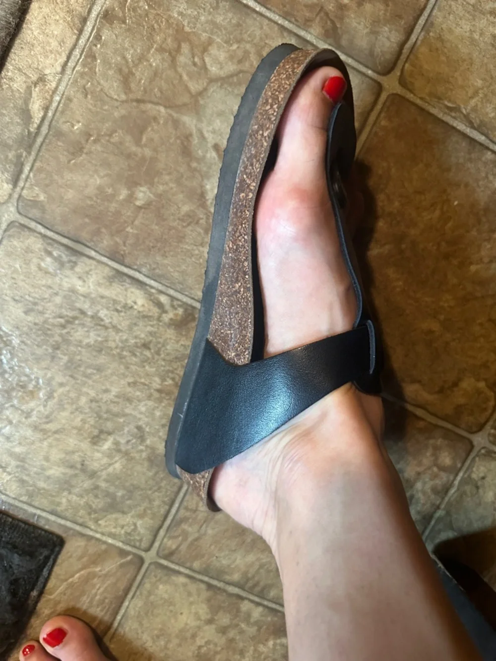 European Black Leather Toe-Post Sandals with Adjustable Buckle,